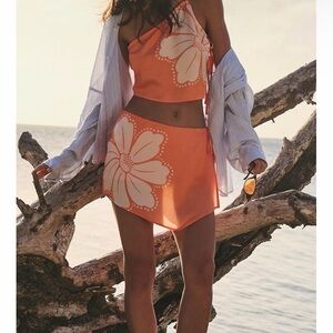 Urban Outfitters Orange and White Bikini Top